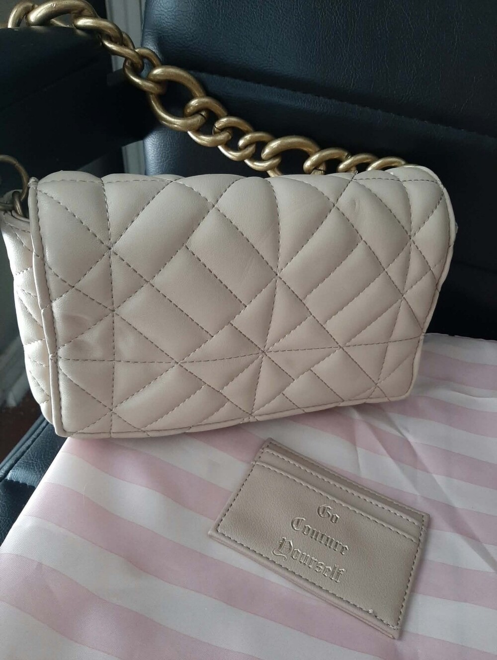 ZARA/JUICY COUTURE Beige Quilted Flap Bag & ID/Card Case 2 Pc Set